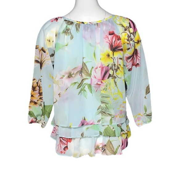 JOSEPH RIBKOFF Womens Blue Floral Layered Overlay Blouse Top Size US 6, UK 8 - Picture 5 of 6